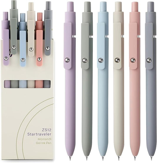 FIOVER Gel Pens - 6Pcs 0.5mm Fine Point Smooth Writing, Black Gel Ink Pens for Journaling Note Taking, Cute Aesthetic Office School Supplies Gifts for Women(6pcs Morandi)