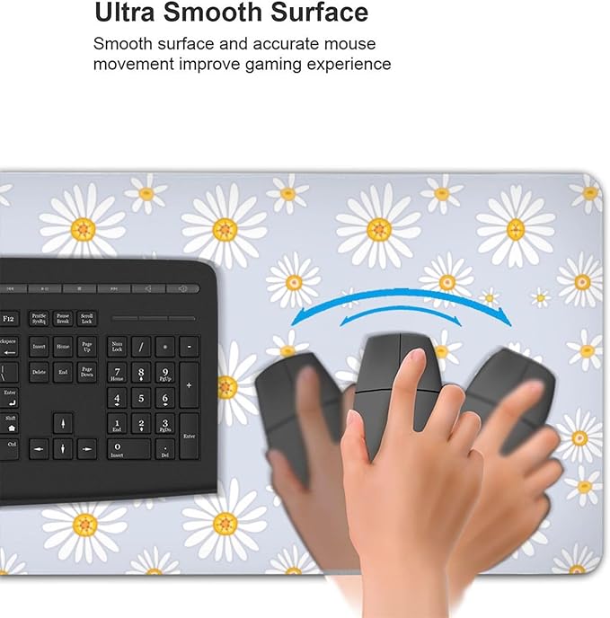 Extra Large Mouse Pads Daisy Flowers XXL Extended Mousepad with Stitched Edges Non-Slip Rubber Base Computer Keyboard Pad Desk Mat for Home Office Desk Decor, 35.4" X 15.7"