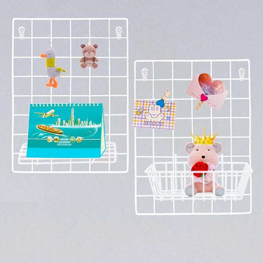DIJIAHUA 2 Pack Wall Grid Panel Wire Photo Wall Pictures Display Board with Accessory Wall Storage Organizer Memo Board Over Desk Décor for Home, Office and Dorm, White