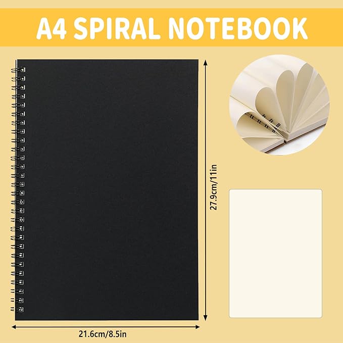 BoAn Spiral Notebooks Journal 8.5” x 11”, 2 Pack A4 Large Note Book for Women & Men, The Notebook for Work Note Taking Journals Sketch Book 76 Pages / 38 Sheets sketchbook Soft Cover Black Paper
