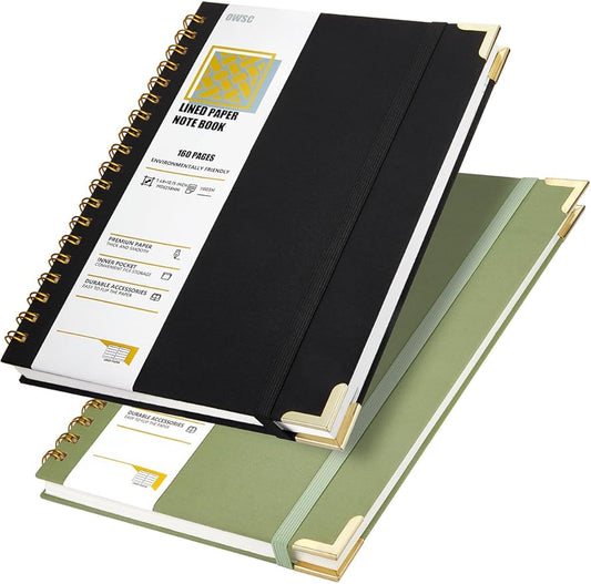 Lined Spiral Notebook with thick 110 GSM Papers, 320 Pages B5 Size College Ruled Notebook, Hardcover 7.1 x 10 Inches Journal for Women and Men, Notebooks for work, School (2 Pack B5 Green Black)