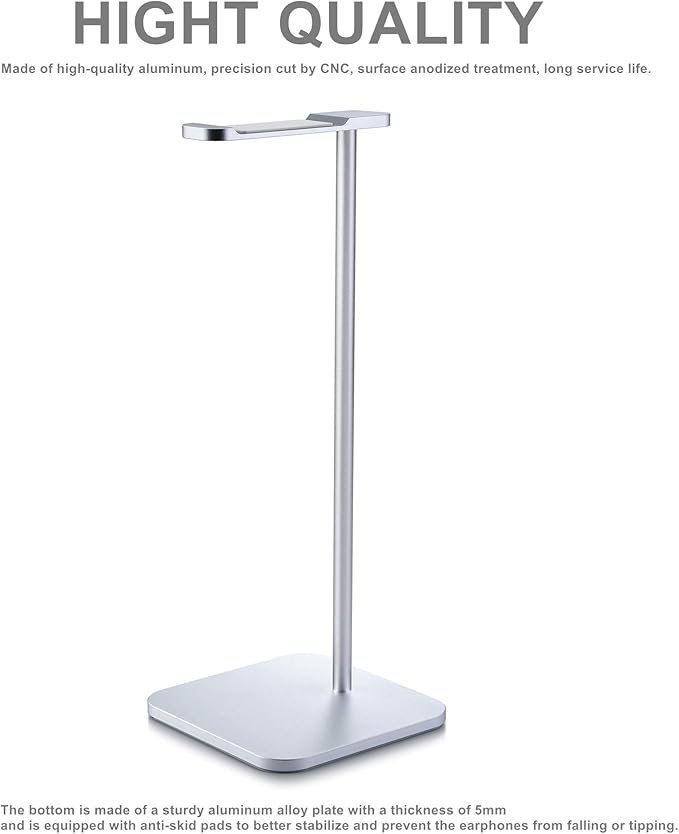 MHQJRH Aluminum Headphone Stand Headset Holder for Sennheiser, Sony, Bose, Beats,AKG, Razer Headphone Display Stand (Silver)