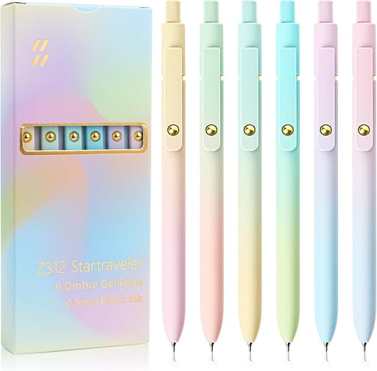 Gel Pens, 6 Pcs Fine Point Smooth Writing Pens Cute Pens for Women, High-End Series 0.5mm Black Ink Pens for Journaling Note Taking, School Office Supplies (6 Pcs Gold Gradient)