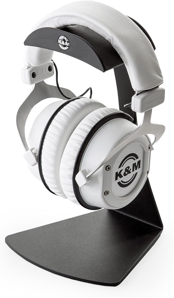 K&M Konig & Meyer 16075.000.56 Headphone Table Free-Standing Holder | Protective Rubber Padded Arm | Slip-Resistant Base | Black Structured Surface | Steel Design | Headset Accessory | German Made