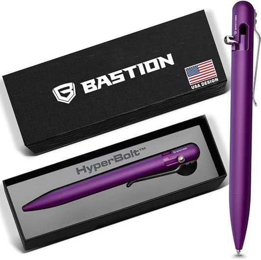 BASTION Aluminum Bolt Action HyperBolt Pen - CNC Machined Lightweight EDC Writing Tool, Refillable, Premium Gift Pen for Women & Professionals - Purple