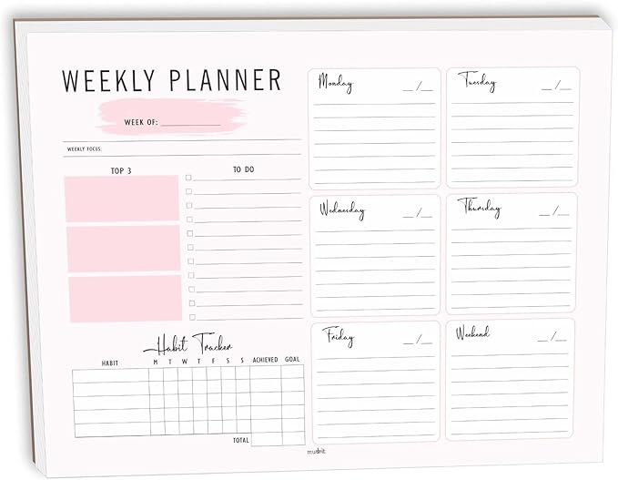 Weekly Planner Notepad Tear Off Premium 53 Thick A4 Paper Weekly Sheets, Weekly To Do List, Daily To Do List, Habit Tracker, Academic 8.5 x 11