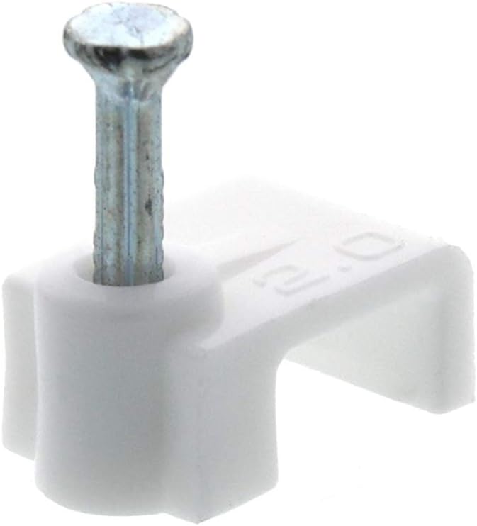 Secure 8.5mm White Flat Nail Cable Clip for Coax, Ethernet, and Telephone Cable Management - 100 Pack