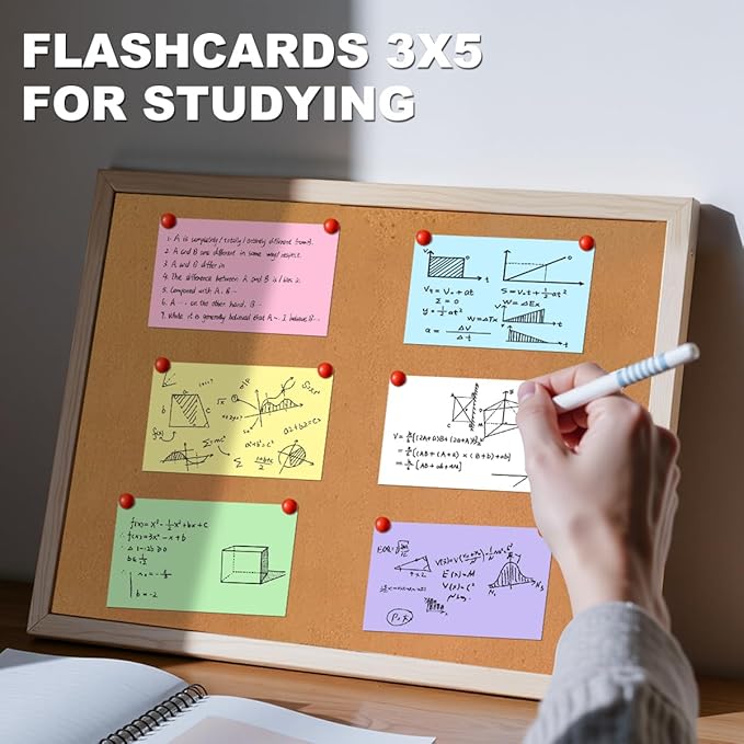 600 PCS 3x5 Index Cards Blank Study Flashcards 3 x 5 Colored Index Cards Bulk, Colorful Study Cards Blank Flash Cards Blank 3 by 5 Index Card Cue Notecards Receipt Note Card for School Office Home
