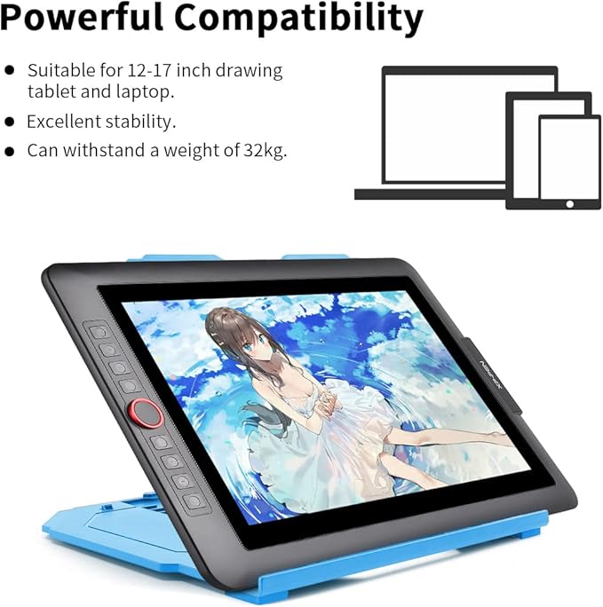 Drawing Tablet Stand, Laptop Foldable Stand for Tablet Display, 9 Levels Adjustable Angles with a Built-in Phone Holder, for 12-17 inch Drawing Tablet, Smartphones