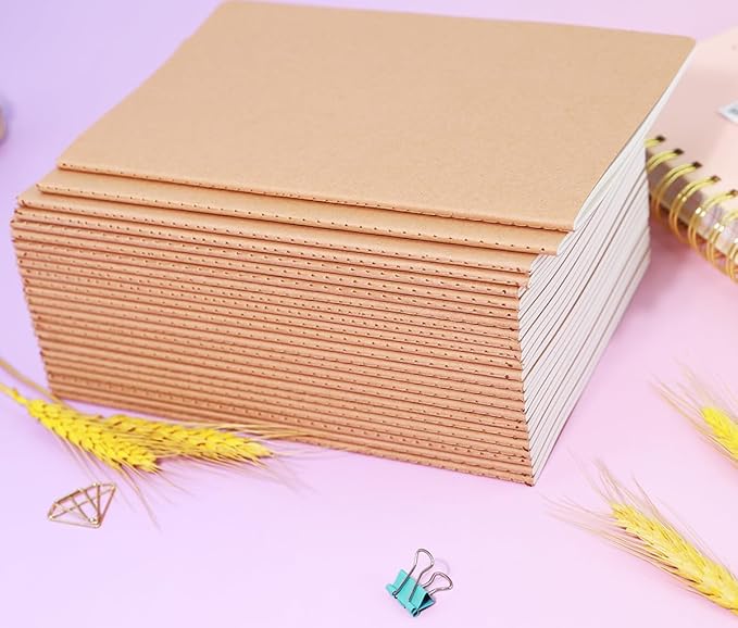 48 Pack A5 Blank Notebook Bulk Kraft Cover Blank Sketch Book Pad Travel Journals Composition Diary Subject Notebooks Planner 60 Pages, 8.3”x 5.5”