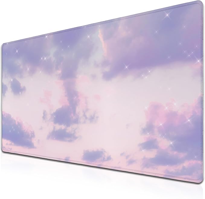 Keyboard Mouse Pad Pink, Desktop Mat Desk Decor for Girls Big Mouse Pad, Desk Pad Gaming Non-Slip Rubber Base Waterproof with Stitched Edges, 35.4 X 15.7 inch for Work/Game/Office/Home