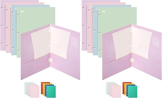 Mr. Pen- Pocket Folders, 4 Pocket, 8 Pack, Pastel Colors, Folders with Pockets 3 Hole Punched, Folder, Binder Folder