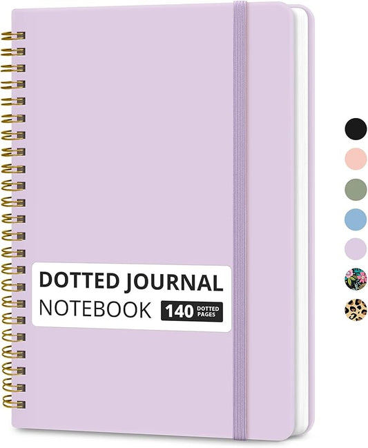 Taja Dotted Spiral Journal Notebook for Women & Men, 140 Pages, Dotted Notebook for Journaling & Note Taking, Journals for Writing, A5(5.7" x 7.9") – Purple