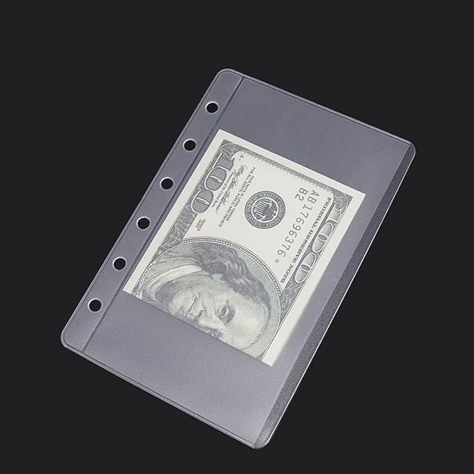 NatSumeBasics 24 A7 Binder Pockets Zipless Cash Envelopes Frost PVC 3“ x 5" Sheet Protectors for 6-Ring Planner Inserts Photos Cards Bills Organizer (A7 24pcs)