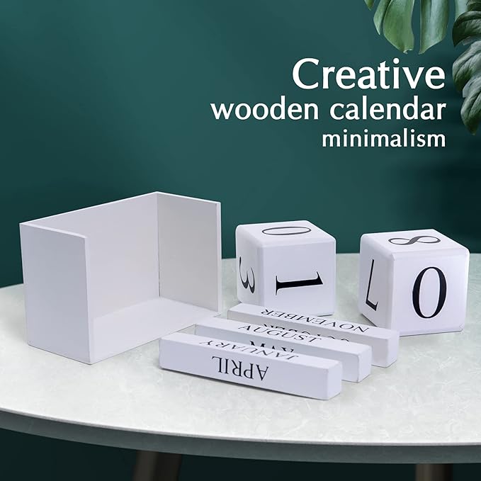Notakia Wooden Gaobei Desk Blocks Calendar Perpetual Block Month Date Display (Large white)