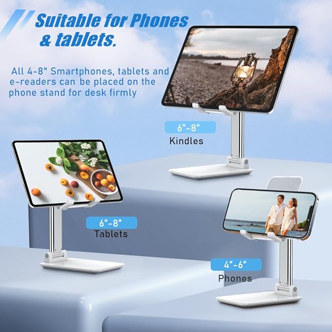 2 Pcs MT-6 Cell Phone Holder, Adjustable Angle and Height, Anti-Slip Silicone Pad, Foldable and Portable, Compatible with 4-8 Inch Devices(Green+White)