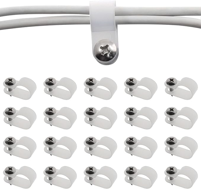 50Pcs 1/2 Inch Rope Light P-Style Clips with Screws, Cable Clip Wire Clamp Cable Organizer Cord Holder for Wire Management