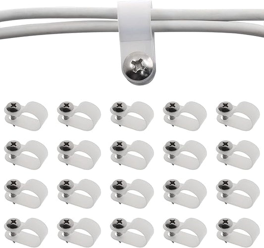 50Pcs 1/2 Inch Rope Light P-Style Clips with Screws, Cable Clip Wire Clamp Cable Organizer Cord Holder for Wire Management