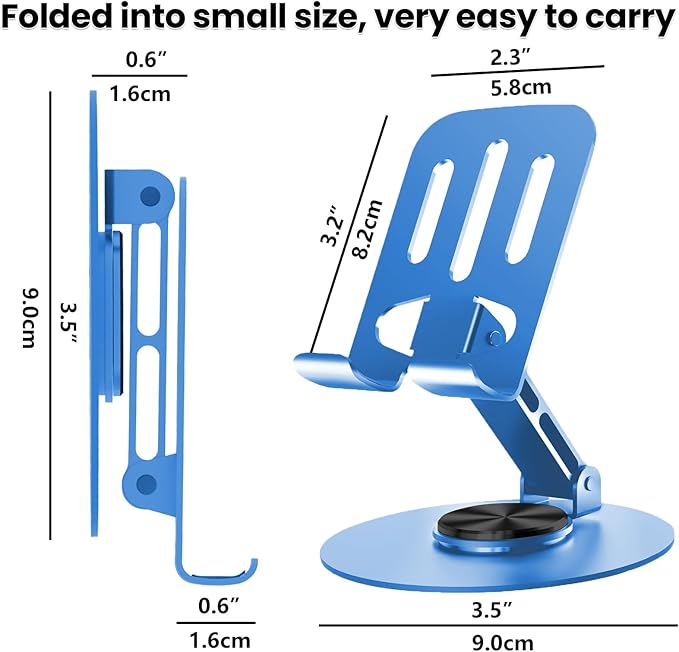 Universal Metal Cell Phone Stand, Multi-Angel Adjustable 360° Rotation Non-Slip Metal Phone Stand Compatible with iPhone 17 16 Pro Max and All Smartphones (Blue)