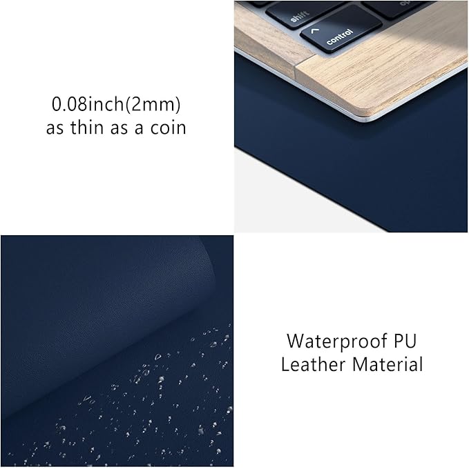 Mouse Pad Desk Protector Mat, Large PU Leather Office Desk Mat, Non-Slip Desk Pad for Keyboard and Mouse, Waterproof Desk Blotter Pad for Writing, Wide & Smooth Laptop Desk Pads, Navy (17’’X36’’)