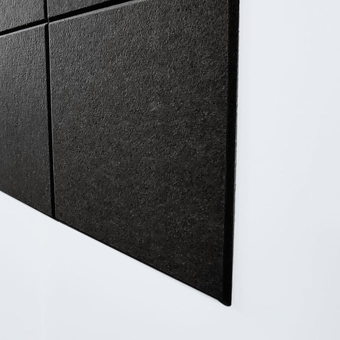 Large Cork Board Alternative, 11.8''x11.8'' 12 Pack Felt Bulletin Board with Safe Removable Adhesive Tabs, Connectable Felt Wall Tiles Bulletin Boards Cork Boards for Walls Pin Board Tack Board-Black
