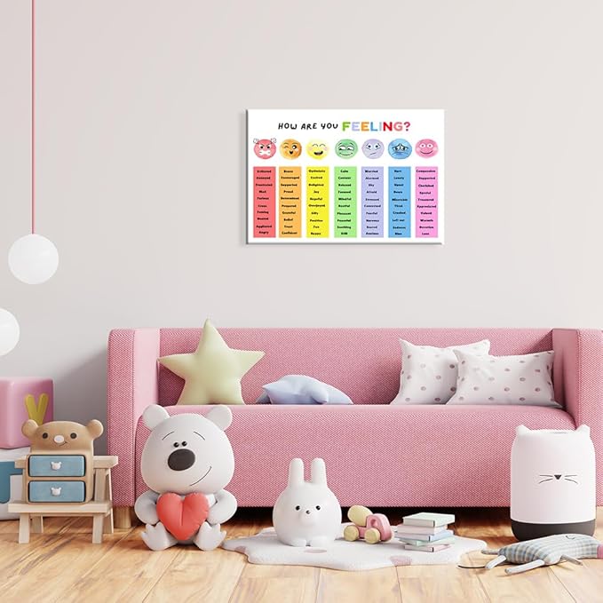 uoyien Feelings Chart For kids Mental Health Posters Help Students Understand Emotions Poster Calm Corner Special Education Classroom Decorations Preschool Classroom Supplies Wrapped Canvas 16x24in
