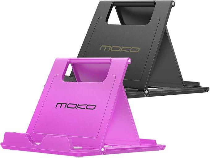 MoKo 2PCS Phone/Tablet Stand, Desktop Holder for 4-11" Device, Fit with iPhone 17/17 Air/17 Pro/17 Pro Max, iPhone 16/Pro/Pro Max/Plus, iPhone 15/Pro/Pro Max/Plus, iPhone 14/Pro/Pro Max/Plus