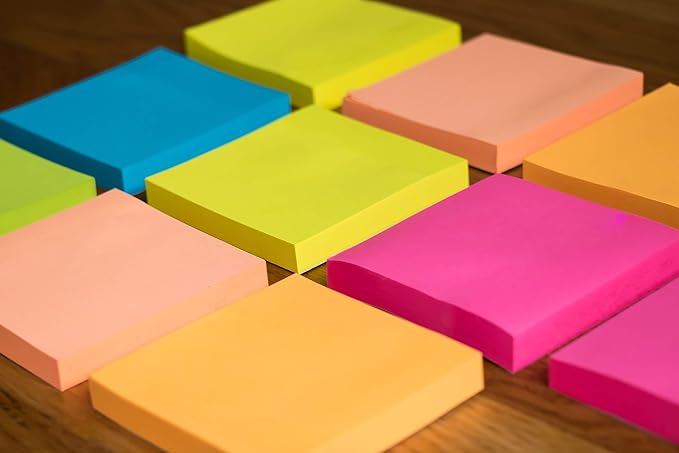 Sticky Notes 3x3 (12 Pads/1200 Sheets) – 2026 Improved Adhesive, Super Sticky & Bright Neon Colors – 1200 Sheets – Ideal for School, Office & Desk Supplies