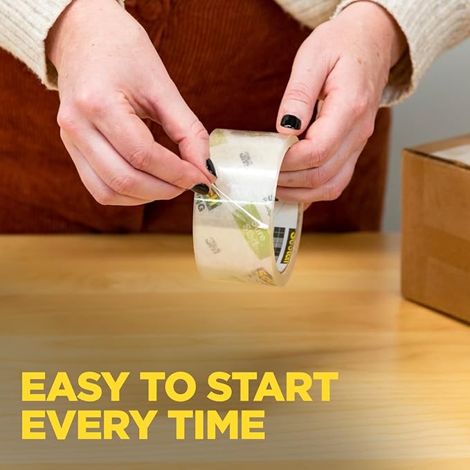 Scotch Sure Start Shipping Packaging Tape, 1.88" x 54.6 yd, Designed for Packing, Shipping and Mailing, Quiet Unwind, No Splitting or Tearing, 3" Core, Clear, 1 Roll (345)
