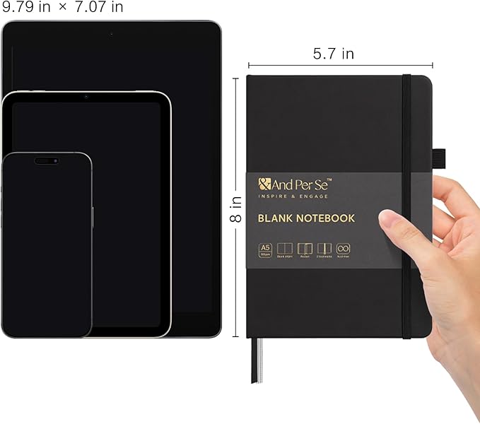 &And Per Se Blank Journal Notebook, 160 Pages, A5 5.7 x 8 inches 100 gsm Thick Paper Notebook Journals for Writing, Hardcover Notebook(1 Pack, black)