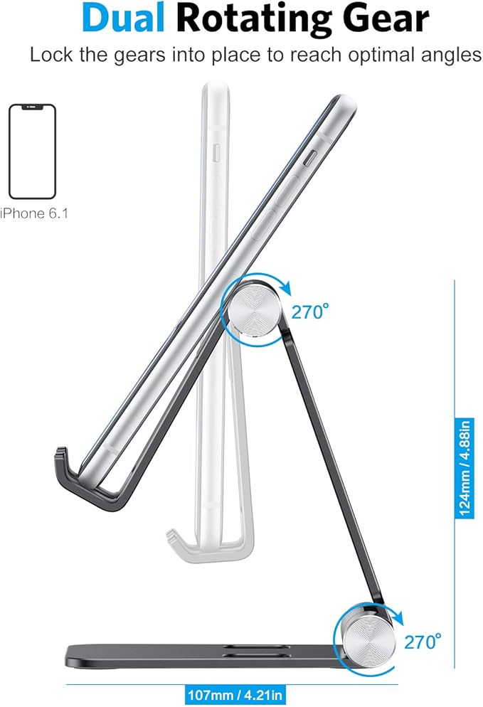 OMOTON Foldable Cell Phone Stand, C4 Portable Aluminum Phone Holder, Adjustable Phone Dock Cradle Compatible with iPhone 17/16/15 Pro Max, Samsung Galaxy, Small Tablets and Other Phones, Black