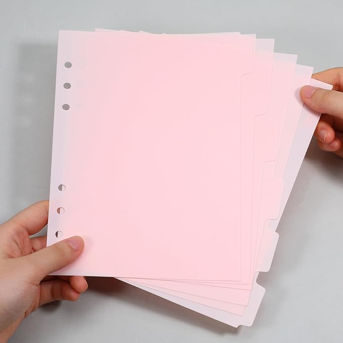 6 Pcs A5 Binder Dividers, 6 Holes Pink Clear Binder Divider Index with Tabs Insertable Plastic Index Divider Sheets for Binders Notebook Journal Diary Memo Notepad (Pink)