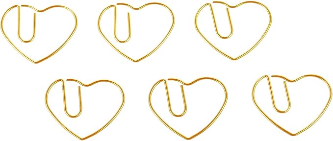 Jetec 100 Pcs Mini Paper Clips Small Cute Fancy Shaped Stainless Steel Metal Bookmarks Bulk for Office Stationery School Supplies Document Note Sorting Wedding Decoration(Heart Shaped,Gold)