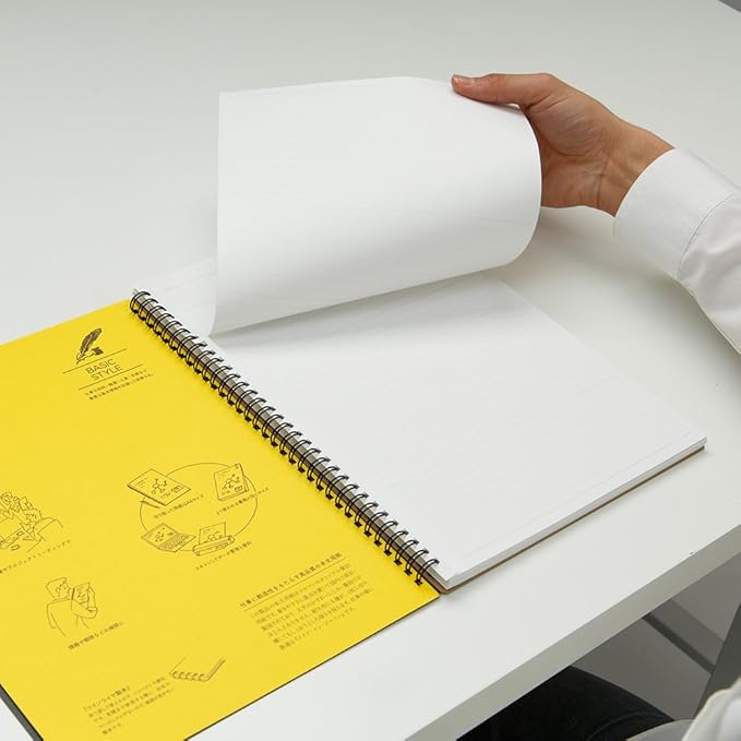 Maruman Mnemosyne Lined Notebook- A4, 11.69" x 9.25", 70 Sheets / 140 Pages, 7mm College Ruled Journal, Perforated Pages & Wire-Bound to Lay Flat, Black, Made in Japan