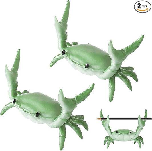2 Pack Desk Crab Pen Holder, Creative Weightlifting Crab Pencil Stand Holder, Desk Organizers and Accessories, Cute Office Decor for Small Items at Home, School, Studio (Green)