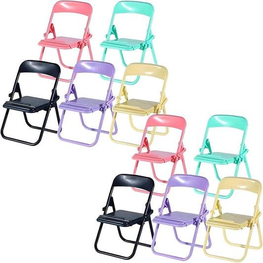 10Pcs Foldable Chair Phone Stand, Mini Universal Mobile Holder in Candy Colors - Cute Desk Decor Accessories, Portable Stool Organizer for Workspace, Gift Ideas and Miniature Decorative Items
