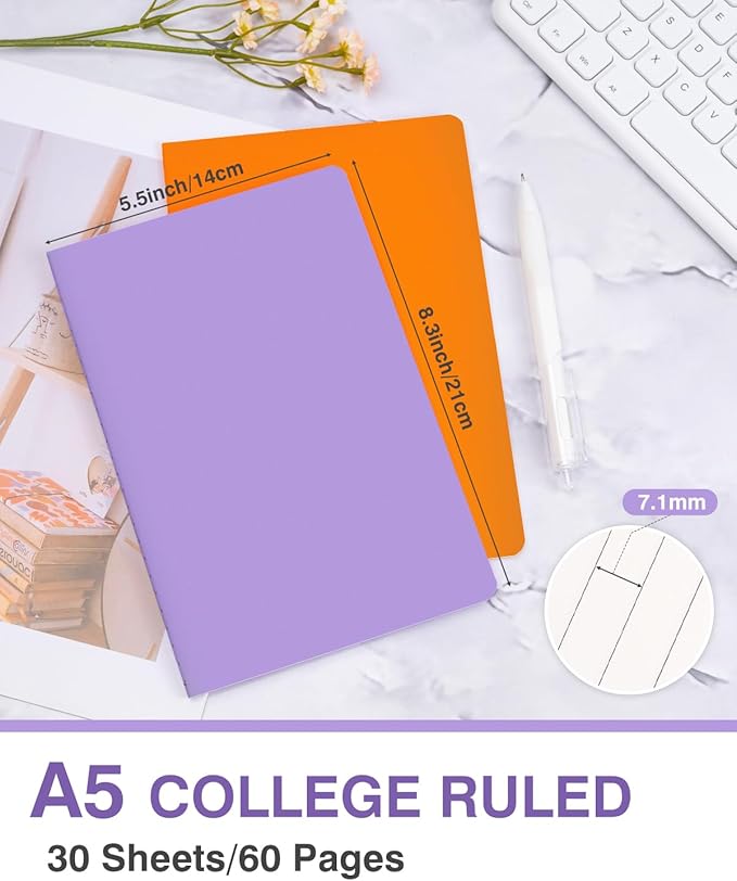 Dynta A5 Journals 45pcs 15 Colors Lined Notebooks Bulk College Ruled 5.5 x 8.3 Inches for Class or Conference, 30 Sheets/60 Pages