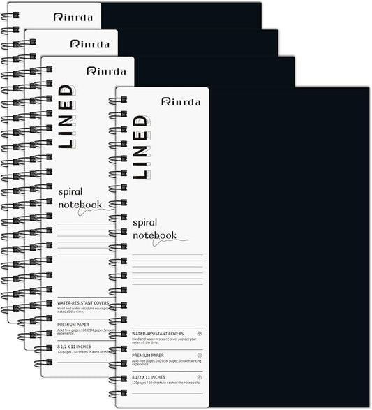 Large Lined Notebook Spiral Notebook 8.5" x 11"-4 Pack LINED Notebook 7mm Ruled Hardcover Notebook 120 Pages 100 GSM Thick Paper Notebook Hardcover Journal for School, Office,Study and Notes
