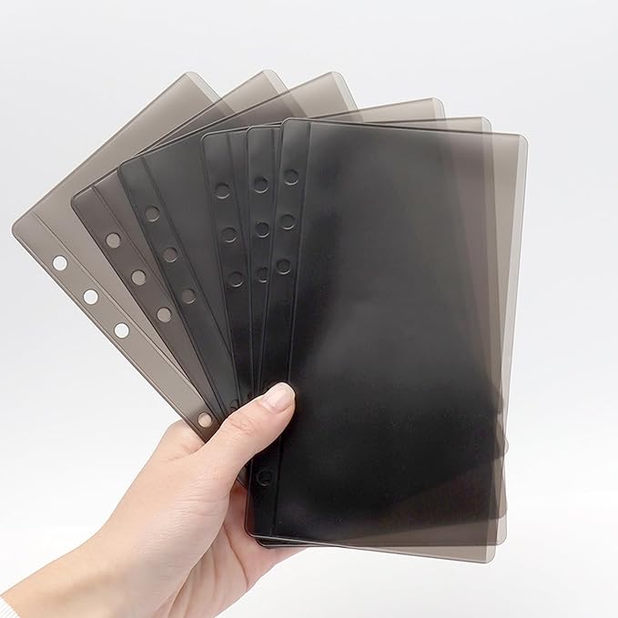 NatSumeBasics 24 Cash Envelopes & PVC Sheet Protectors for 6 Rings A6 Binders - Zipless Budget Binder Inserts (Black)