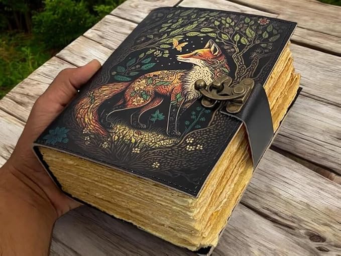 SH SHIFAA HANDICRAFT Fox Leather Journal Book of Shadows Notebook Handmade Daily Notepads for Men & Women Blank Paper 7x5 Inches - Best Gift for Art Sketchbook & Notebook (Fox Print 400 Pages)