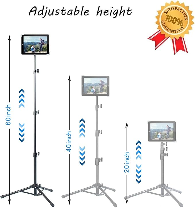 Ipad Tripod Stand, Height Adjustable iPad Stand Floor, Tablet Holder Stand with 360 Degree Rotating Tablet Mount for ipad Pro12.9, iPad Air and Other Device Within 9.5-14.5 Inch
