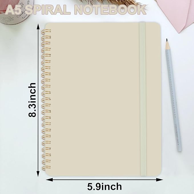 Utron Spiral Notebook For Women & Men, 2PCS Spiral Journal Notebooks, 5.9 x 8.3” College Ruled Notebook For Work Notes, Journal Writing, And Daily Life Entries (Beige)