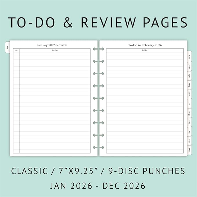 newestor 2026 Planner Refills for Happy Planner Classic Size, Monthly Pages, Jan 2026 - Dec 2026, 9-Disc Punched, 7" x 9-1/4"