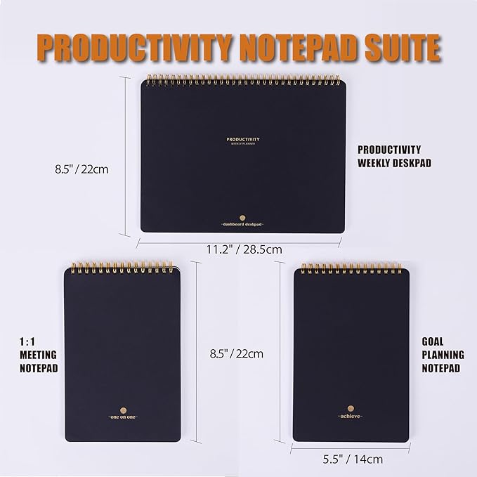 Productivity Notepad Suite - Bestselling Set Of 3 Notebooks, Including Weekly Planner, Goal Setting & 1:1 Meeting Notes- Keep Your Daily Projects, Clients, Meal & Responsibilities Organized