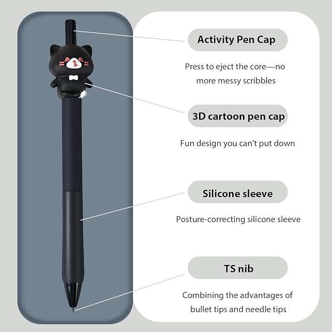 10Pcs Black Cute Cat Stationery Set Cat School Supplies Kawaii Japanese Stationery Birthday GIFS Including Pens Pencil Sharpener Highlighter Eraser Correction Tape Ruler for Office School Supplies