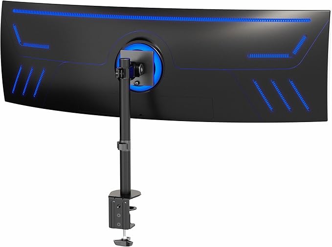 VIVO Clamp-on Single Ultra Wide Monitor Desk Mount, Low Profile Heavy Duty Adjustable Stand for 1 Ultrawide Screen up to 49 inches, 44 lbs Capacity, Black, STAND-V100C