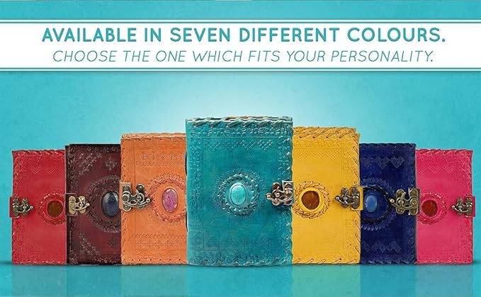 TUZECH Leather Journal Large Writing Notebook Handmade Bound Vintage Journal For Women & Men with Lock/Semi-Precious Stone Gift For Art Sketchbook (7 x 5 Inches)