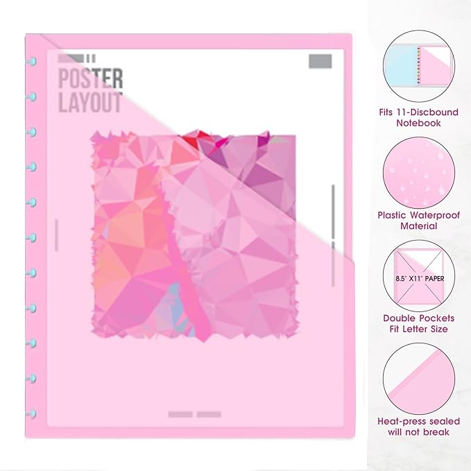 16 PCS Discbound Dividers Letter Size Disc Planner 2 Pocket Fit 8.5" x 11" Paper Disc Notebook with Pockets 11 Disc Folder Disc for Office Home School (16)