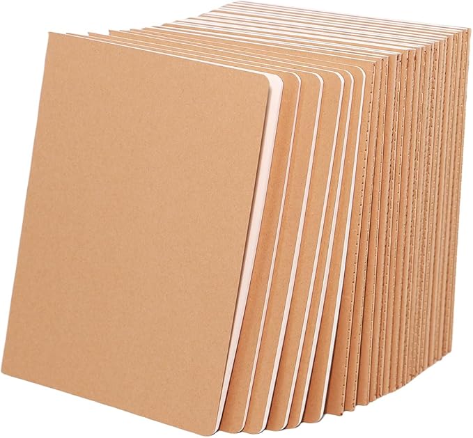 24 Pack A5 Blank Notebook Bulk Kraft Cover Blank Sketch Book Pad Travel Journals Composition Diary Subject Notebooks Planner 60 Pages, 8.3”x 5.5”