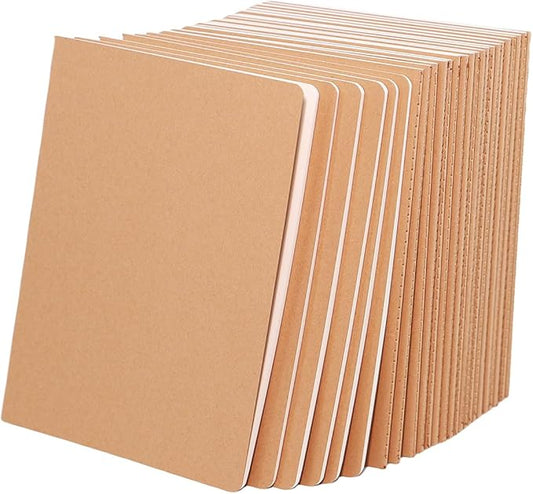24 Pack A5 Blank Notebook Bulk Kraft Cover Blank Sketch Book Pad Travel Journals Composition Diary Subject Notebooks Planner 60 Pages, 8.3”x 5.5”
